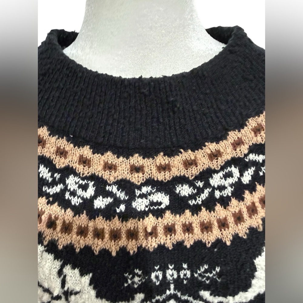 Free People Nellie Fair Isle Elephant Boucle Knit Black Swearer Medium - Picture 5 of 10